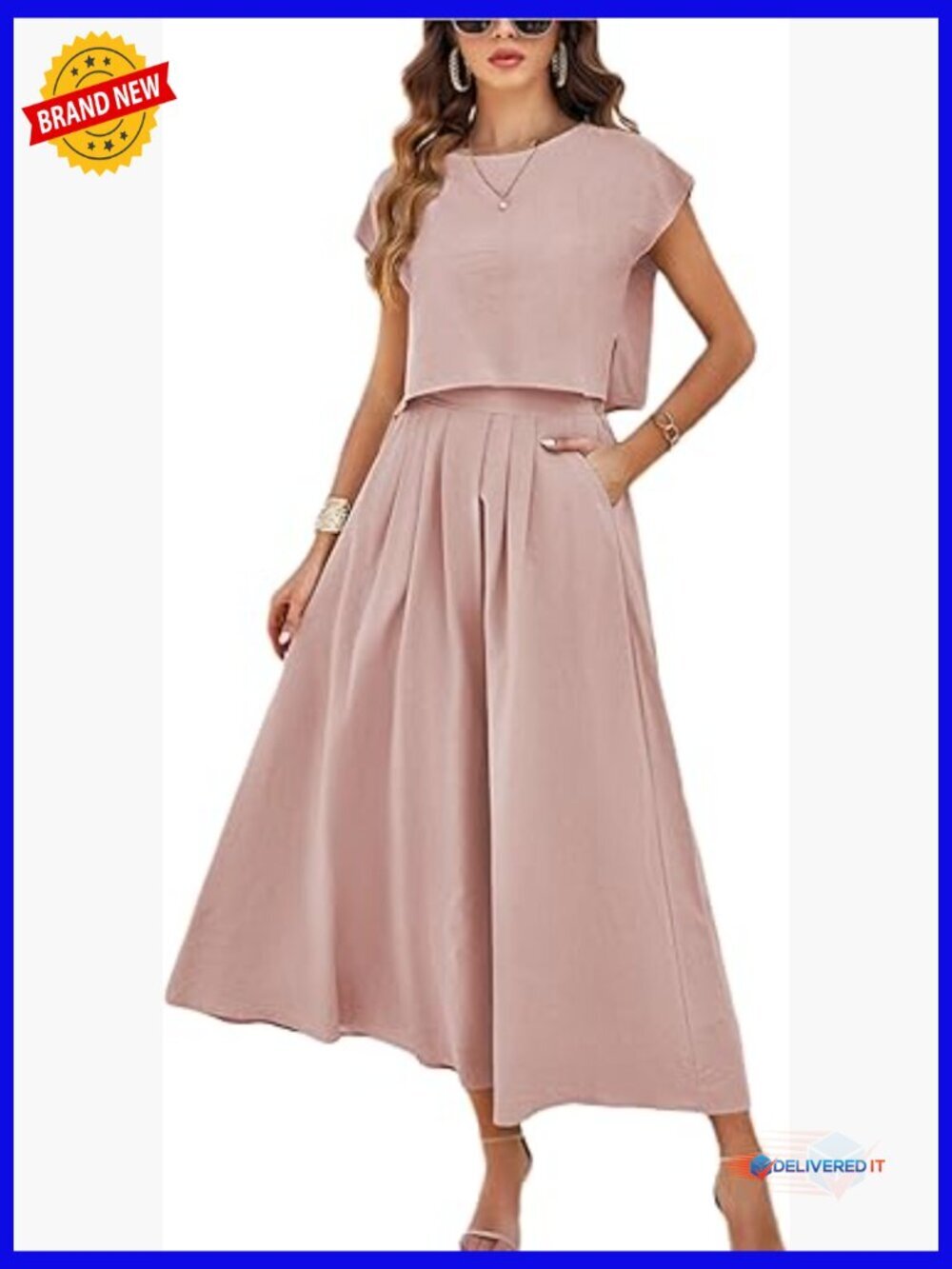 Two Piece Maxi Skirt Set Crop Top & Long Skirt with Pockets